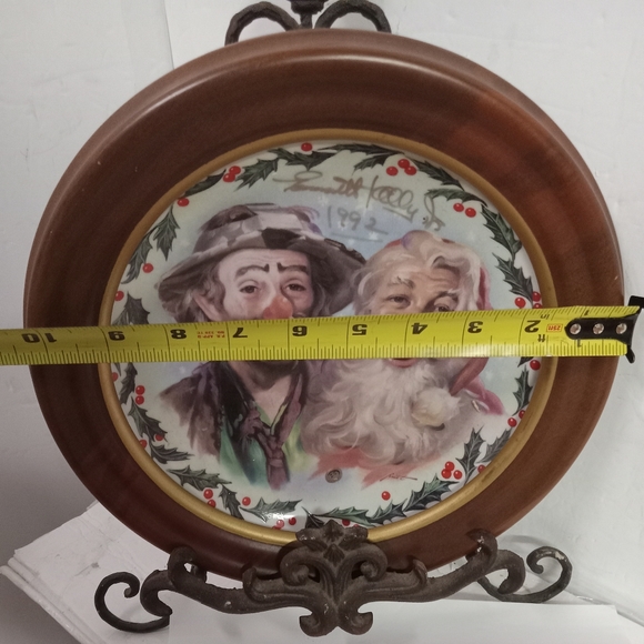 Vintage Wood Framed  "T'is The Season" Emmett Kelly Jr. Plate by Rusty Signed - Picture 5 of 8